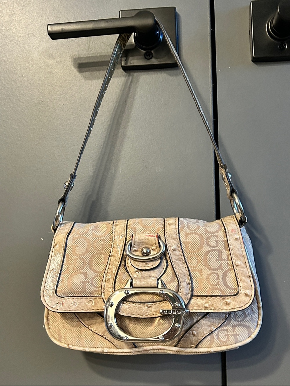 Vintage Y2K GUESS Monogram G Buckle Shoulder Bag McBling